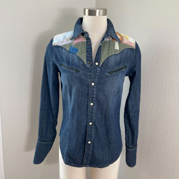 Earl Jean Womens Medium Denim Western Shirt Vintage ASO Lorelai Gilmore Girls - Picture 2 of 13